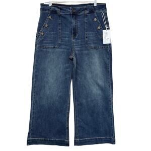 Grace & Lace Cropped Wide Leg Nautical Jeans Size 16 Blue Stretch Denim NEW